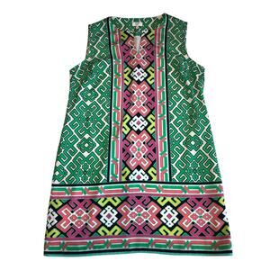 Kentucky Derby Dress Size 14P Green Pink Shift Sleeveless Old Money Brunch Lilly